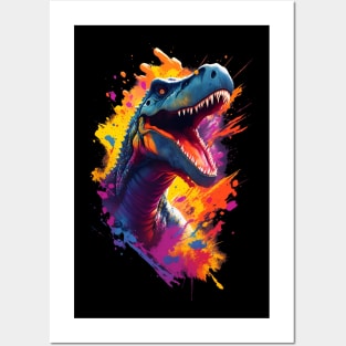 Dinosaur t-Rex lots of color pink and blue mix prehistoric design Posters and Art